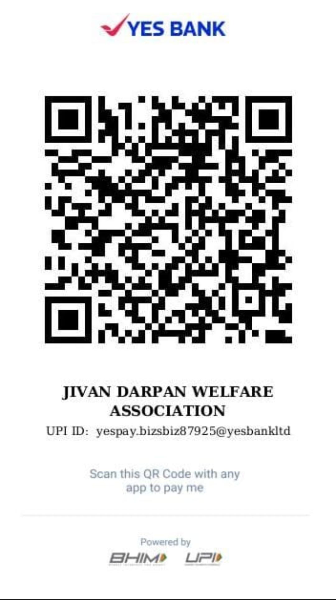 Jivan Darpan Welfare Association — Yes Bank UPI QR Code