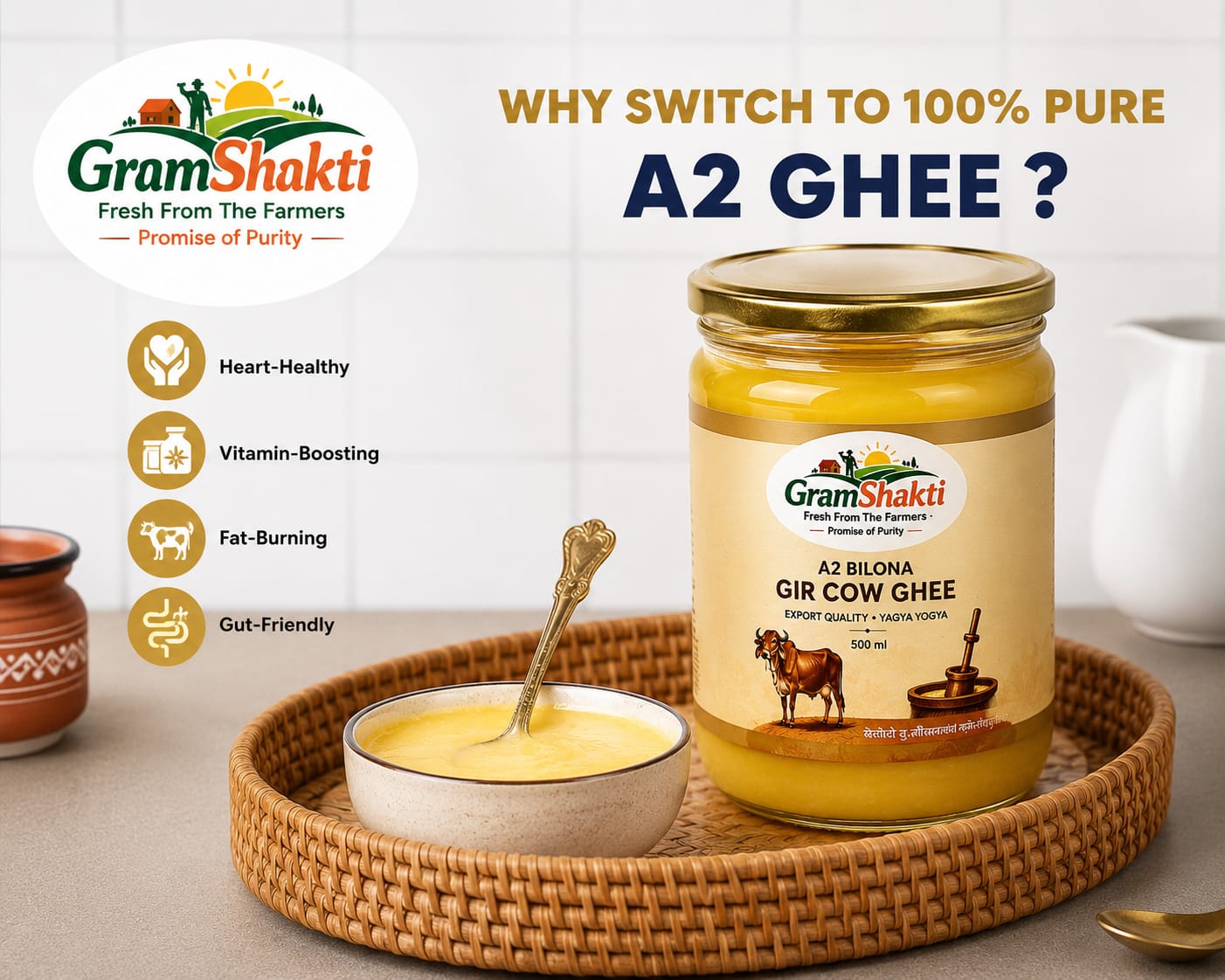 Premium A2 Bilona Gir Cow Ghee – 500ml