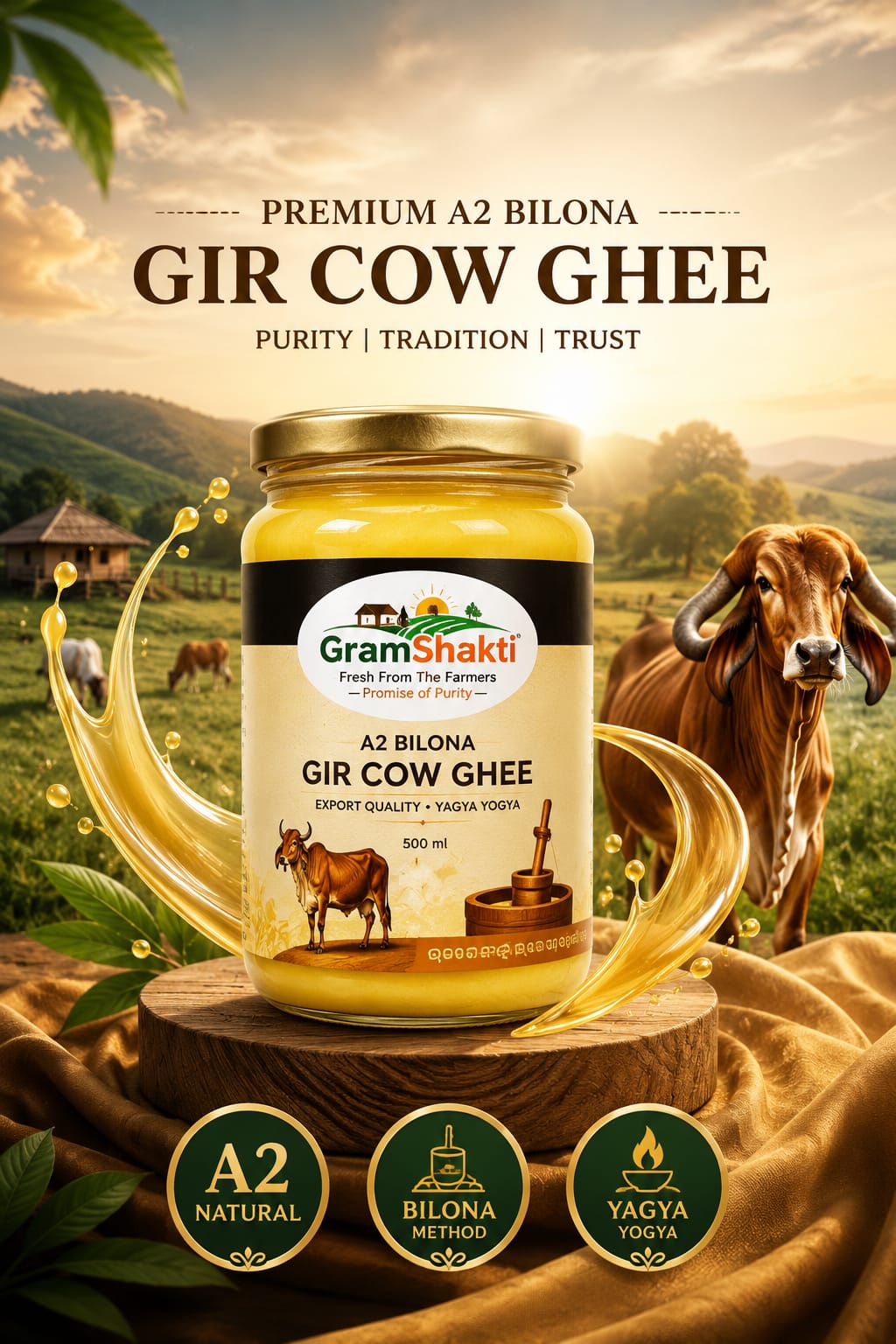 A2 Bilona Ghee + Wood Pressed Mustard Oil Combo