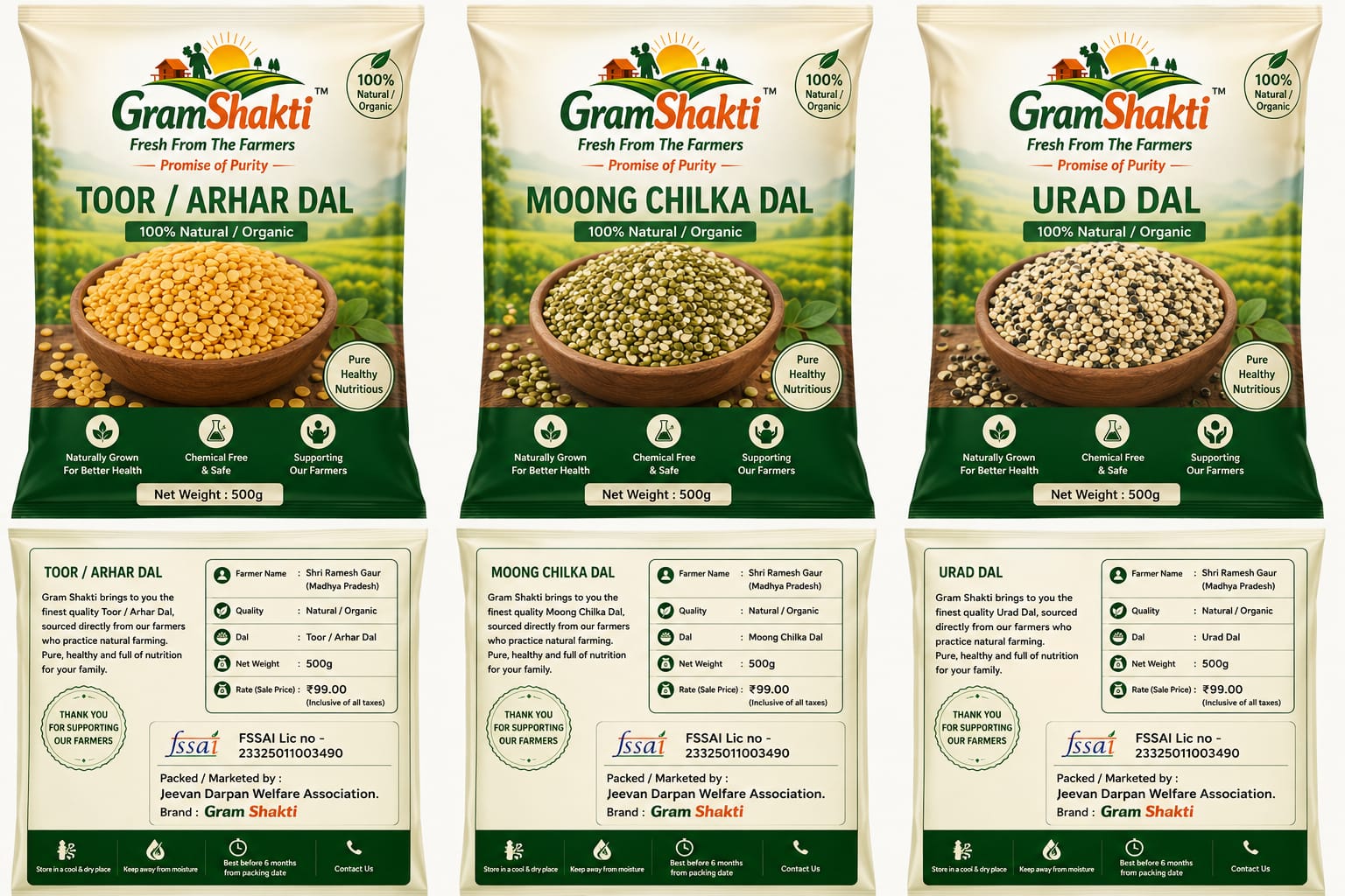 Toor / Arhar, Moong Chilka & Urad Dal